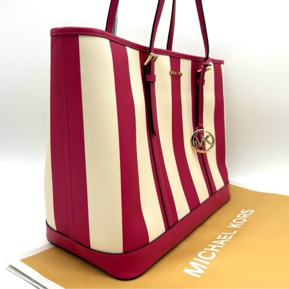 Michael Kors Large Jet Set Travel TZ Shoulder Tote Bag Electric Pink Multi - Picture 3 of 11